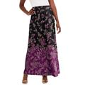 Plus Size Women's Stretch Knit Maxi Skirt by The London Collection in Berry Placed Paisley (Size 26/28) Wrinkle Resistant Pull-On Stretch Knit