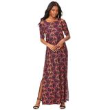 Plus Size Women's Ultrasmooth® Fabric Cold-Shoulder Maxi Dress by Roaman's in Multi Lattice Medallion (Size 18/20)