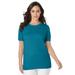 Plus Size Women's Fine Gauge Crewneck Shell by Jessica London in Deep Teal (Size 34/36) Short Sleeve Sweater