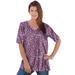 Plus Size Women's V-Neck Ultimate Tee by Roaman's in Raspberry Abstract Zebra (Size M) 100% Cotton T-Shirt