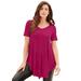 Plus Size Women's Swing Ultra Femme Tunic by Roaman's in Berry Twist (Size 38/40) Short Sleeve V-Neck Shirt