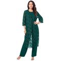 Plus Size Women's Three-Piece Lace Duster & Pant Suit by Roaman's in Emerald Green (Size 14 W) Duster, Tank, Formal Evening Wide Leg Trousers