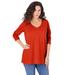 Plus Size Women's Long-Sleeve V-Neck Ultimate Tee by Roaman's in Copper Red (Size 38/40) Shirt