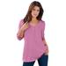 Plus Size Women's Long-Sleeve Henley Ultimate Tee with Sweetheart Neck by Roaman's in Mauve Orchid (Size S) 100% Cotton Shirt