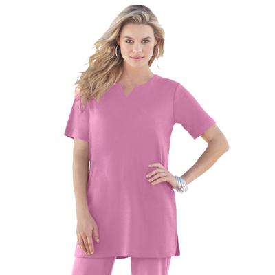 Plus Size Women's Notch Neck Soft Knit Tunic by Roaman's in Mauve Orchid (Size 4X) Short Sleeve T-Shirt