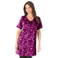 Plus Size Women's Short-Sleeve V-Neck Ultimate Tunic by Roaman's in Berry Textured Leaves (Size 2X) Long T-Shirt Tee