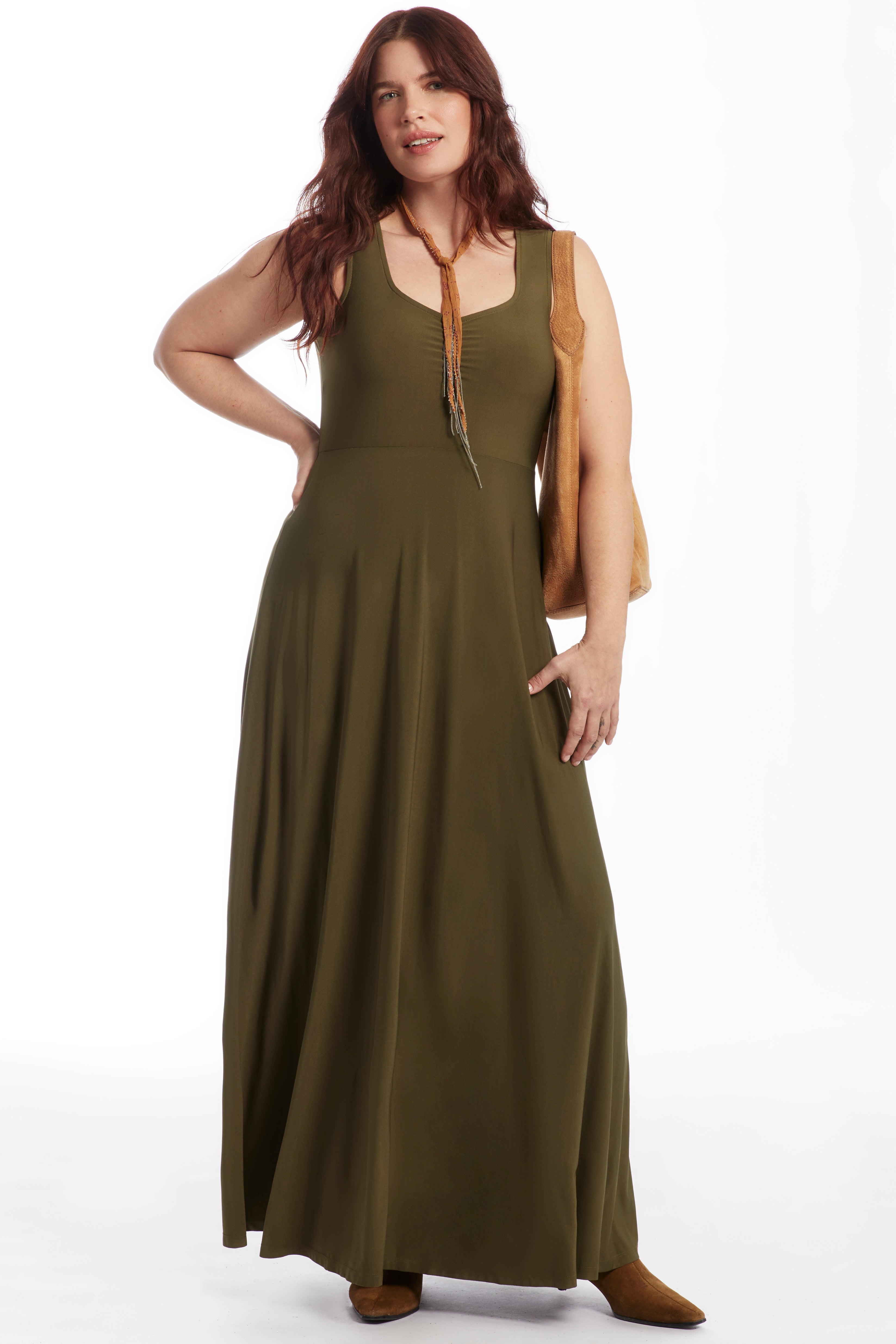 Plus Size Women's Sleeveless Sweetheart Dress by June & Vie in Dark Olive Green (Size 14/16)