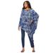 Plus Size Women's Asymmetric Ultra Femme Tunic by Roaman's in Blue Layered Ikat (Size 12) Long Shirt
