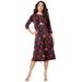 Plus Size Women's Ultrasmooth® Fabric Boatneck Swing Dress by Roaman's in Multi Block Print Floral (Size 38/40)