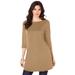 Plus Size Women's Boatneck Ultimate Tunic with Side Slits by Roaman's in Soft Camel (Size 26/28) Long Shirt