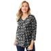 Plus Size Women's Stretch Cotton V-Neck Tee by Jessica London in Black Abstract Dot (Size 30/32) 3/4 Sleeve T-Shirt