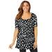 Plus Size Women's Stretch Cotton Square Neck Tunic by Jessica London in Black Abstract Print (Size S)