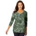 Plus Size Women's Stretch Cotton Scoop Neck Tee by Jessica London in Olive Drab Tribal Animal (Size 18/20) 3/4 Sleeve Shirt