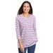 Plus Size Women's Perfect Printed Three-Quarter Sleeve V-Neck Tee by Woman Within in White Multi Mini Stripe (Size 26/28) Shirt