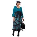 Plus Size Women's Ruffle Sleeve Dress by Soft Focus in Black Deep Teal Paisley Border (Size 1X)
