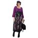 Plus Size Women's Ruffle Sleeve Dress by Soft Focus in Black Plum Purple Paisley Border (Size 3X)