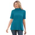 Plus Size Women's Ribbed Short Sleeve Turtleneck by Woman Within in Deep Teal (Size 5X) Shirt