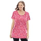 Plus Size Women's Perfect Printed Short-Sleeve Scoopneck Tee by Woman Within in Rose Pink Bandana Paisley (Size 2X) Shirt