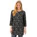 Plus Size Women's Perfect Printed Three-Quarter-Sleeve Scoopneck Tunic by Woman Within in Black Bandana Paisley (Size 6X)