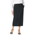 Plus Size Women's Tummy Control Bi-Stretch Midi Skirt by Jessica London in Black Pinstripe (Size 28 W)
