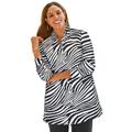 Plus Size Women's Stretch Poplin Tunic by Jessica London in Black White Zebra (Size 12) Long Button Down Shirt