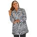 Plus Size Women's Poplin Tunic by Jessica London in Black White Zebra (Size 12) Long Button Down Shirt