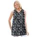 Plus Size Women's Perfect Printed Sleeveless Shirred V-Neck Tunic by Woman Within in Black Bandana Paisley (Size 26/28)