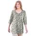 Plus Size Women's Smocked Henley Trapeze Tunic by Woman Within in Natural Khaki Linear Floral (Size 14/16)