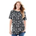 Plus Size Women's Perfect Printed Short-Sleeve Boatneck Tunic by Woman Within in Black Bandana Paisley (Size 5X)