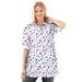Plus Size Women's Elbow Short-Sleeve Polo Tunic by Woman Within in White Graphic Bloom (Size 2X) Polo Shirt