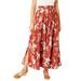 Plus Size Women's Pull-On Elastic Waist Soft Maxi Skirt by Woman Within in Red Ochre Blossom (Size 22 W)