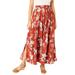 Plus Size Women's Pull-On Elastic Waist Soft Maxi Skirt by Woman Within in Red Ochre Blossom (Size 26 WP)