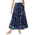 Plus Size Women's Knit Panel Skirt by Woman Within in Navy Painterly Floral (Size 2X) Soft Knit Skirt