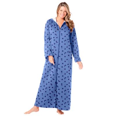 Plus Size Women's Long Hooded Fleece Sweatshirt Robe by Dreams & Co. in French Blue Star Moon (Size 3X)