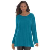 Plus Size Women's Cable Sweater Tunic by Jessica London in Deep Teal (Size M)