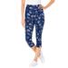 Plus Size Women's Stretch Cotton Printed Capri Legging by Woman Within in Evening Blue Mixed Bouquet (Size L)