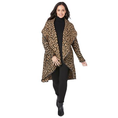 Plus Size Women's Faux Leather-Trim Sweater by Jessica London in Neutral Classic Cheetah (Size 12/16)