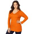 Plus Size Women's V-Neck Ribbed Sweater by Jessica London in Ultra Orange (Size S)