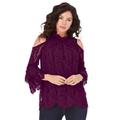 Plus Size Women's Lace Cold-Shoulder Top by Roaman's in Dark Berry (Size 34 W) Mock Neck 3/4 Sleeve Blouse