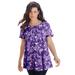 Plus Size Women's Swing Ultimate Tee with Keyhole Back by Roaman's in Violet Watercolor Rose (Size 5X) Short Sleeve T-Shirt