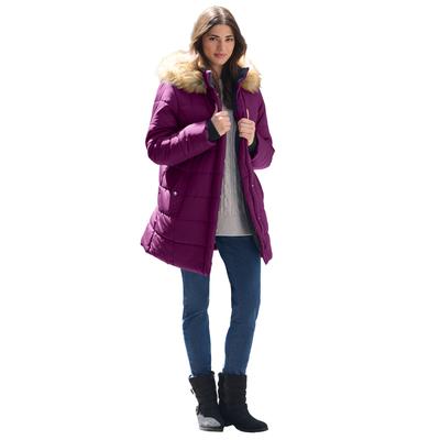 Plus Size Women's Classic Length Quilted Puffer Jacket by Roaman's in Dark Berry (Size 3X) Winter Coat