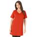 Plus Size Women's Short-Sleeve V-Neck Ultimate Tunic by Roaman's in Copper Red (Size 4X) Long T-Shirt Tee