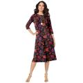 Plus Size Women's Ultrasmooth® Fabric Boatneck Swing Dress by Roaman's in Multi Block Print Floral (Size 14/16) Stretch Jersey 3/4 Sleeve Dress