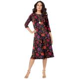 Plus Size Women's Ultrasmooth® Fabric Boatneck Swing Dress by Roaman's in Multi Block Print Floral (Size 14/16) Stretch Jersey 3/4 Sleeve Dress