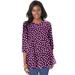 Plus Size Women's Stretch Knit Swing Tunic by Jessica London in Berry Dot (Size 34/36) Long Loose 3/4 Sleeve Shirt