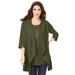 Plus Size Women's Textured Knit Tank and Sweater Illusion Set. by Roaman's in Dark Olive Green (Size 22/24)