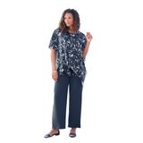 Plus Size Women's Asymmetrical Overlay Ultrasmooth® Fabric Top. by Roaman's in Navy Layered Leaves (Size 22/24)