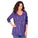 Plus Size Women's Long-Sleeve V-Neck Ultimate Tee by Roaman's in Violet Etched Filigree (Size 38/40) Shirt