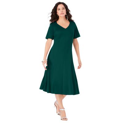 Plus Size Women's Ponte Flared Dress by Roaman's in Emerald Green (Size 34 W)