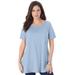 Plus Size Women's Swing Ultimate Tee with Keyhole Back by Roaman's in Pale Blue (Size S) Short Sleeve T-Shirt